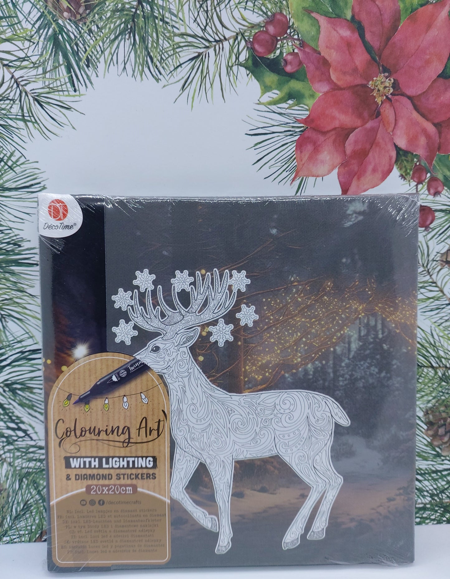Weihnachts-Leinwand zum Ausmalen/Bekleben Diamond Painting (Hirsch) | (Colouring Art/Lighting/Diamond Stickers) | DecoTime
