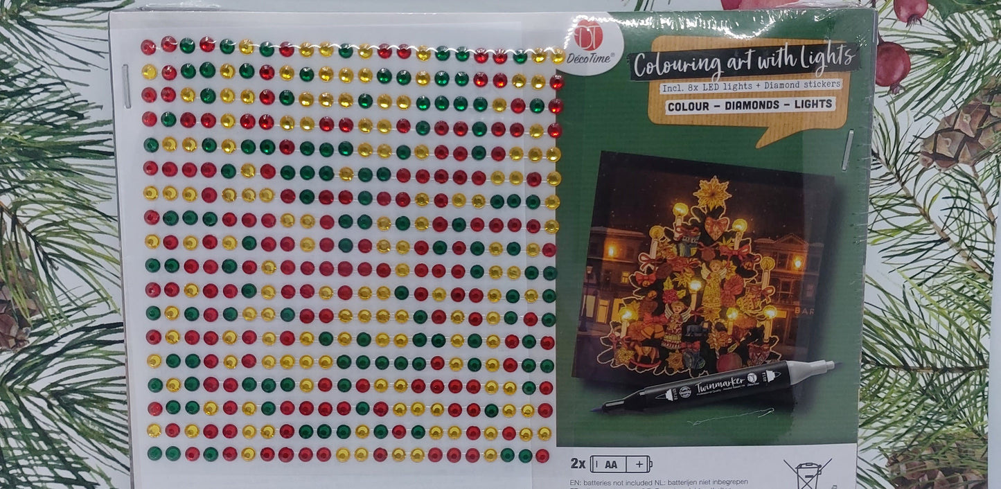 Weihnachts-Leinwand zum Ausmalen/Bekleben Diamond Painting (Tannenbaum) | (Colouring Art/Lighting/Diamond Stickers) | DecoTime