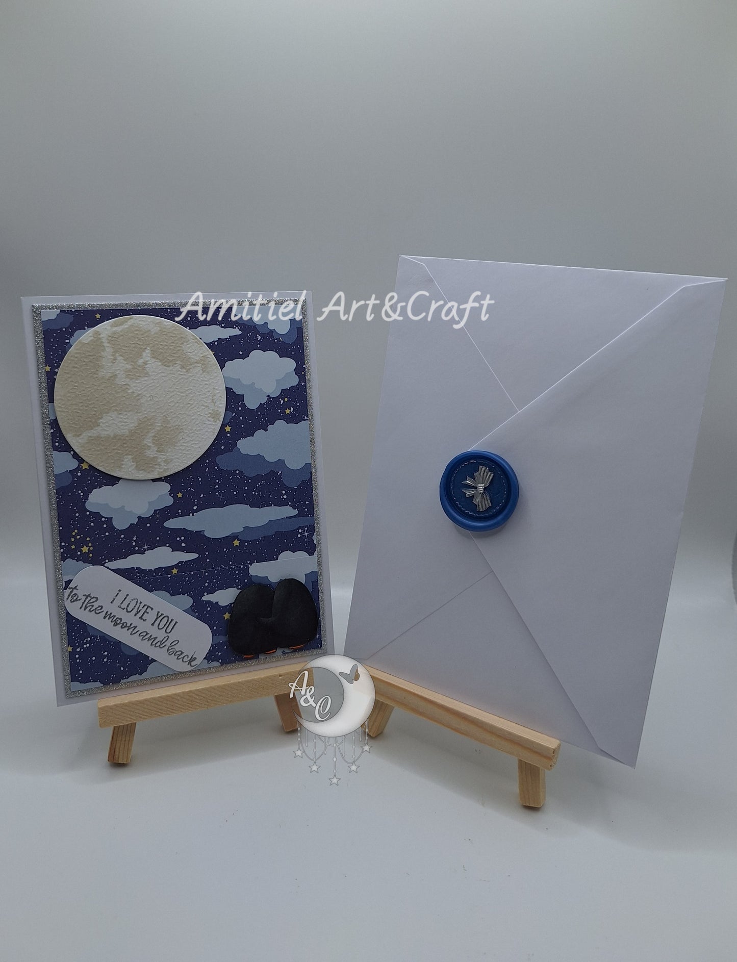 Grußkarte "I Love You To The Moon And Back" mit Pinguinen | Valentinstagskarte | süße Grußkarte | Lovely Greeting Card | Handmade