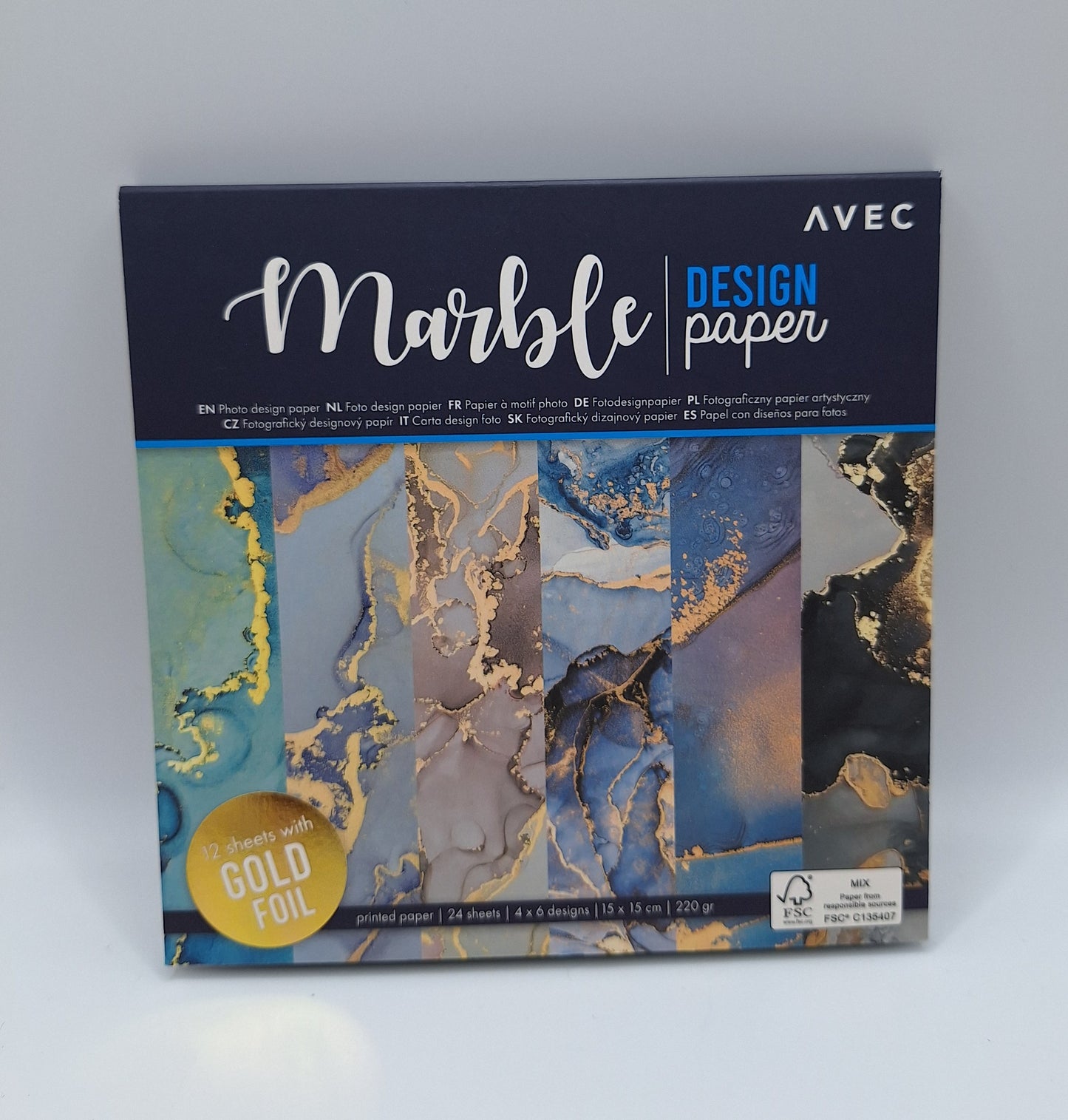 Marble Design Paper | 15x15cm | 24 Blatt | AVEC