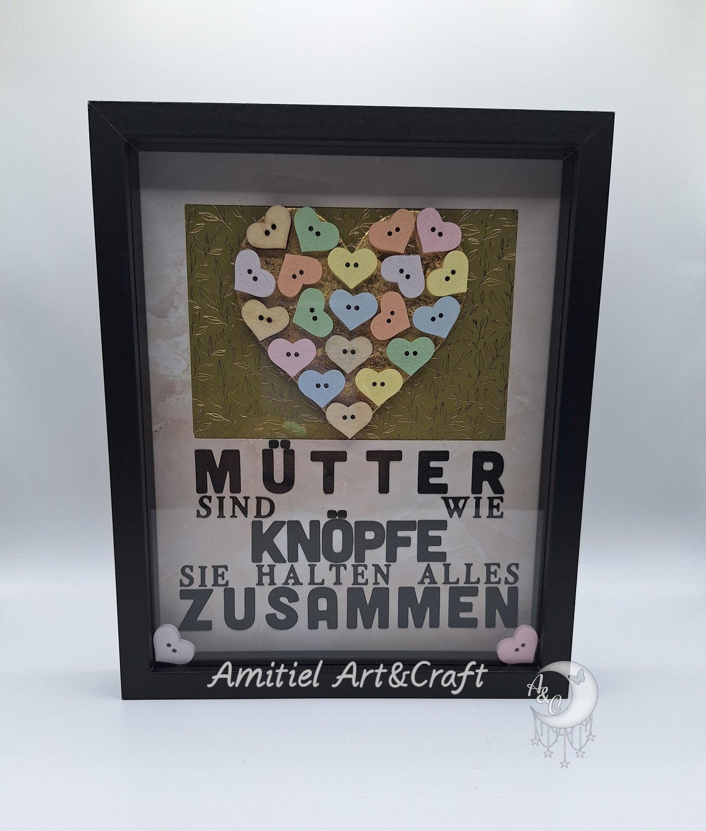 3D Bilderrahmen Muttertag | Mütter sind wie Knöpfe...mit herzförmigen Knöpfen verziert | Muttertagsgeschenk | Handmade