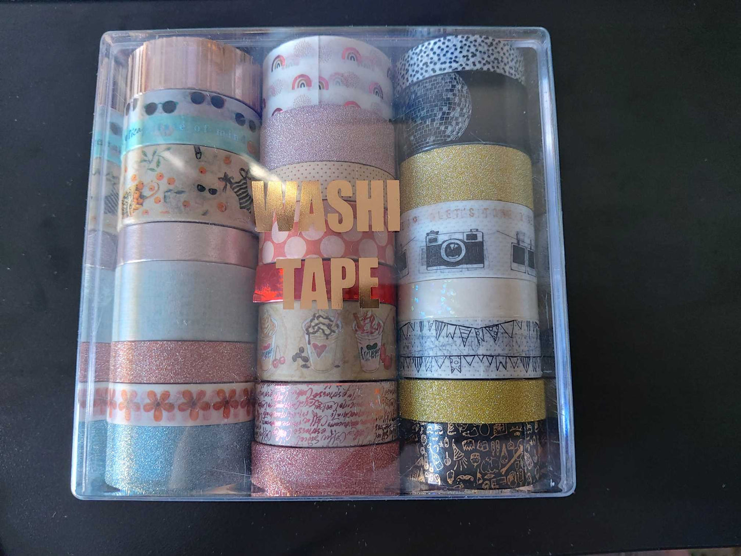 Washi-Tape Box 24 peices (Sunglasses/Camera/Pastel- & Gold Colors)