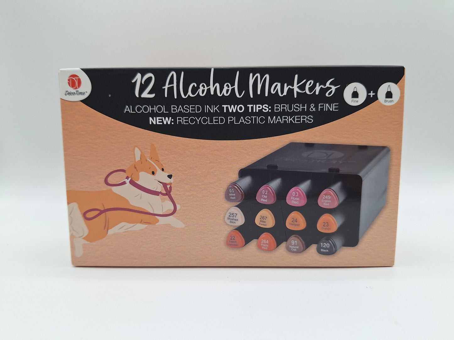 12 Twinmarkers (Sweet Corgi - Rot/Orange Töne) inkl. Aufbewahrung | DecoTime