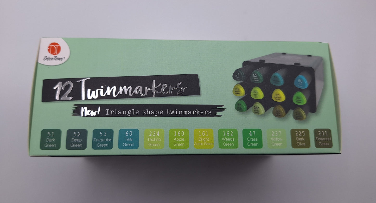 12 Twinmarkers (Grüntöne) inkl. Aufbewahrung | DecoTime