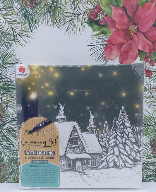 Weihnachts-Leinwand zum Ausmalen/Bekleben Diamond Painting (Hütte im Winterwald) | (Colouring Art/Lighting/Diamond Stickers) | DecoTime