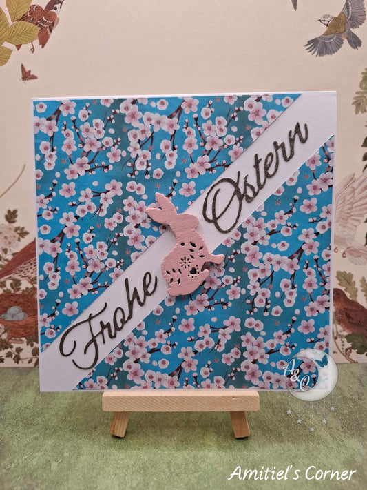 Grußkarte "Frohe Ostern" Floral mit rosa Häschen | Osterkarte | Ostergrüße | Handmade