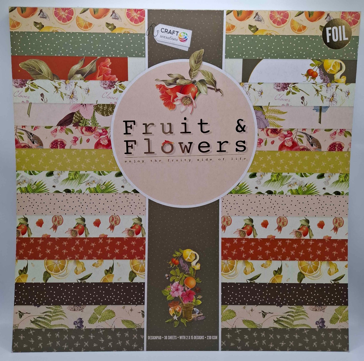 Fruit & Flowers - enjoy the fruity side of life | Foliert | Designblock | Designpad 30.5x30.5 cm Foil | 30 Blatt | Craft Sensations