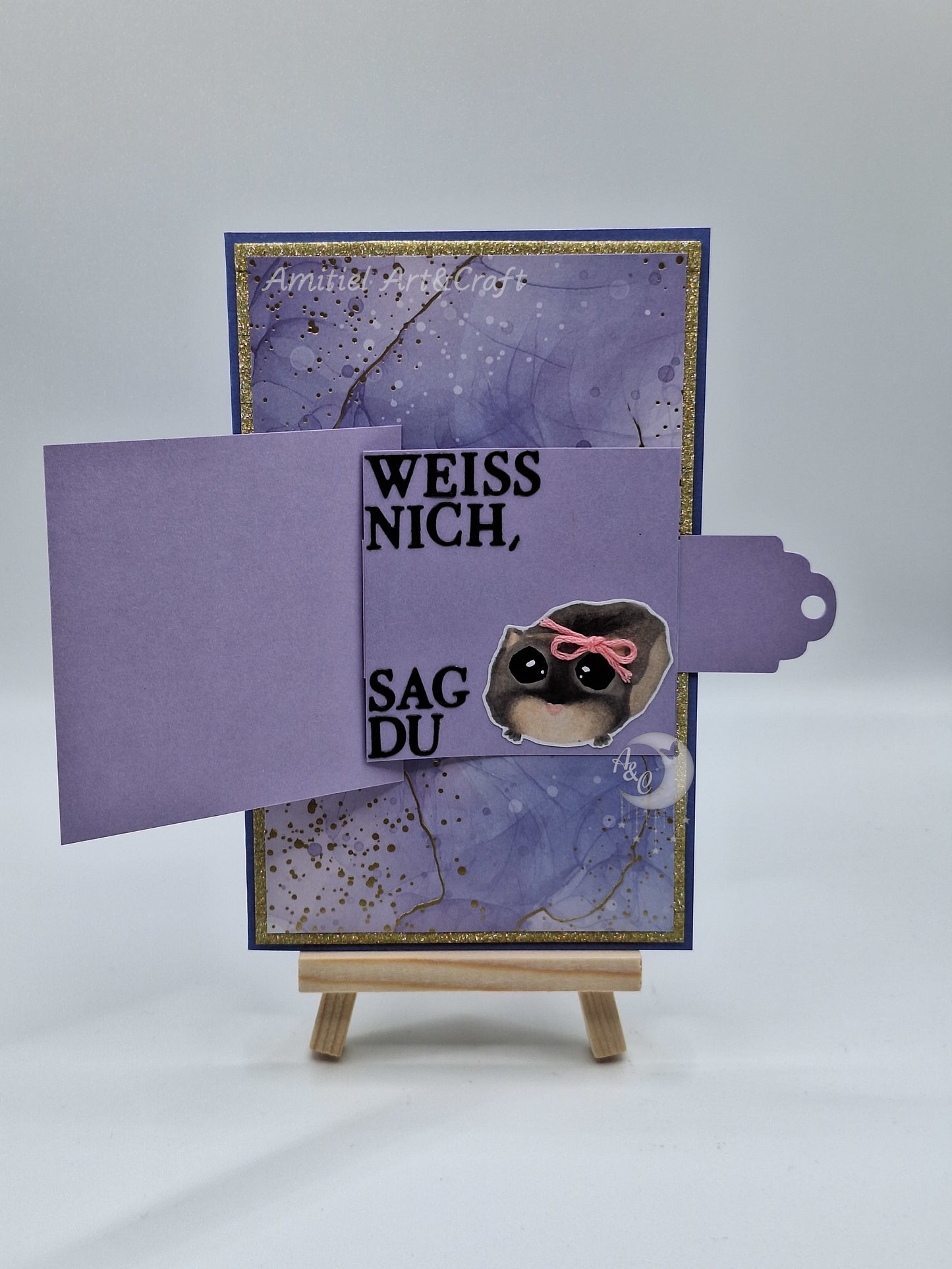 Witzige Flip-Ziehkarte mit Hamsti (Sad Hamster) "Wie gehts dir? Weiss nich, sag du" | handgemachte Grußkarte | Handmade