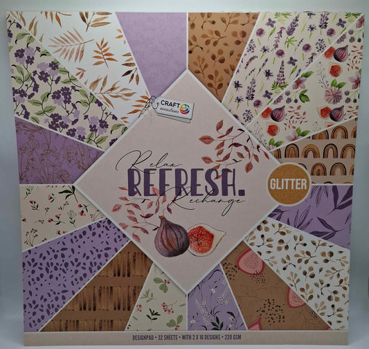 Relax Refresh Recharge | Glitzer | Designblock | Designpad 30.5x30.5 cm Glitter | 32 Blatt | Craft Sensations