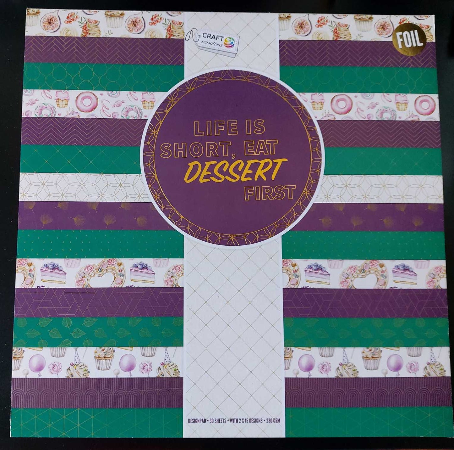 Designblock 2x15 Designs 230g foliert (Life is Short, Eat Dessert First) 30 Blatt