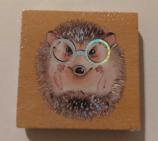 Wodden Stamp Hedgehog with Glasses