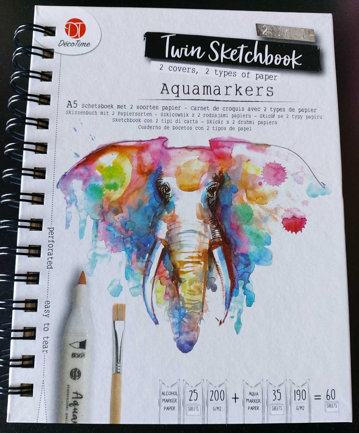 2in1 Twin Sketchbook A5 25 Pages Alcohol Marker Paper / 35 Pages Aquamarker  Paper 